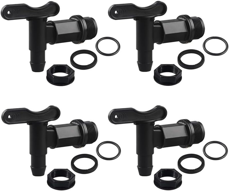 MUGLIO 4 Pack Drum Spigot 3/4" Plastic Faucet for 5, 6 Gallon Container Polyethylene Barrel Faucet with EPDM Gasket Replacement Spigot by (Black) - Image 1